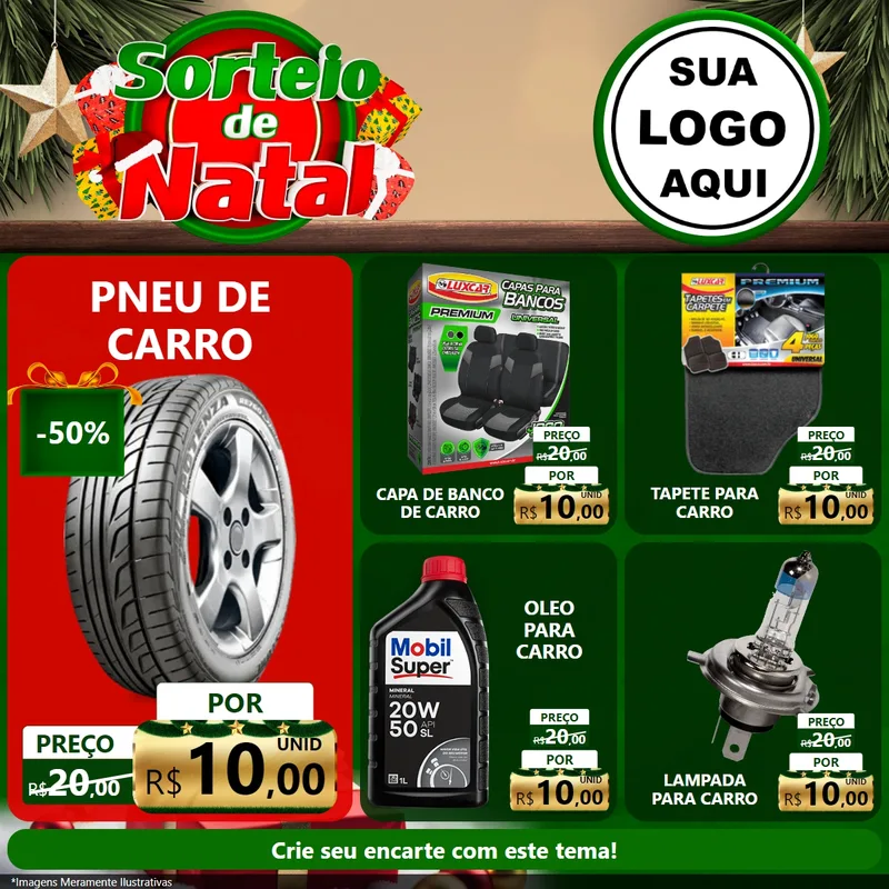 Modelo de Rede Social para Feed Facebook com o tema Sorteio de Natal para Auto peças