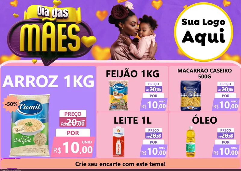Modelo de Encarte para Encarte A4 Horizontal com o tema Dia das Mães para Supermercado