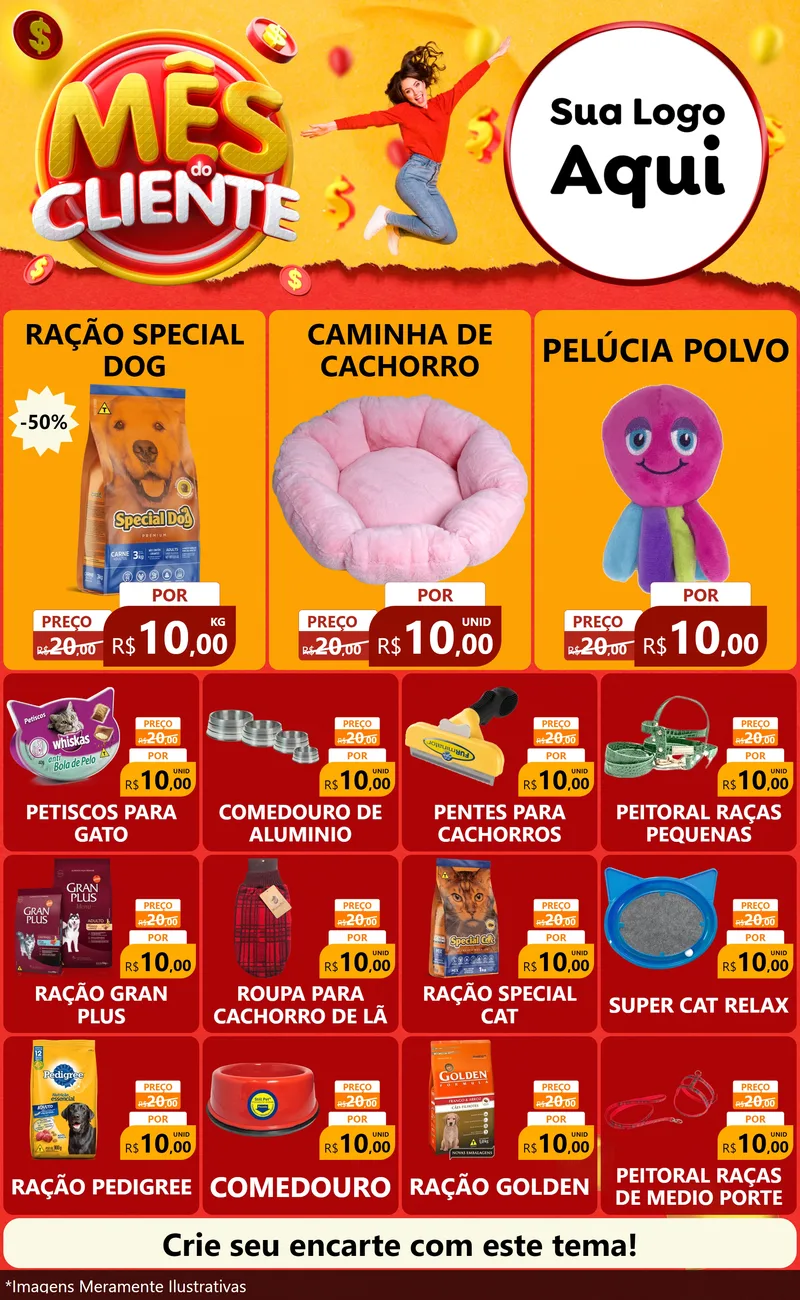 Modelo de Encarte para Encarte Grande com o tema Mês do Cliente para Pet Shop