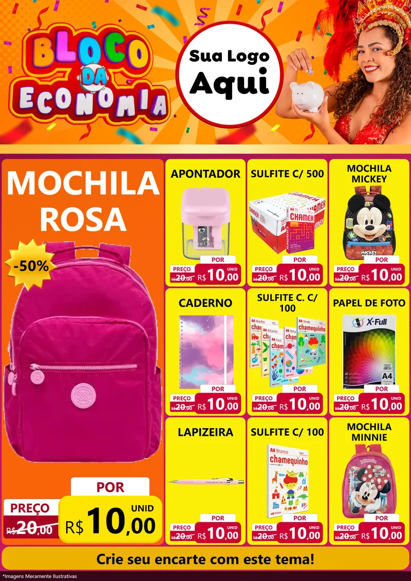 Modelo de Encarte para Encarte A4 Vertical com o tema Bloco da Economia para Papelaria