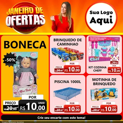 Modelo de Rede Social para Feed Facebook com o tema Janeiro de Ofertas para Brinquedos