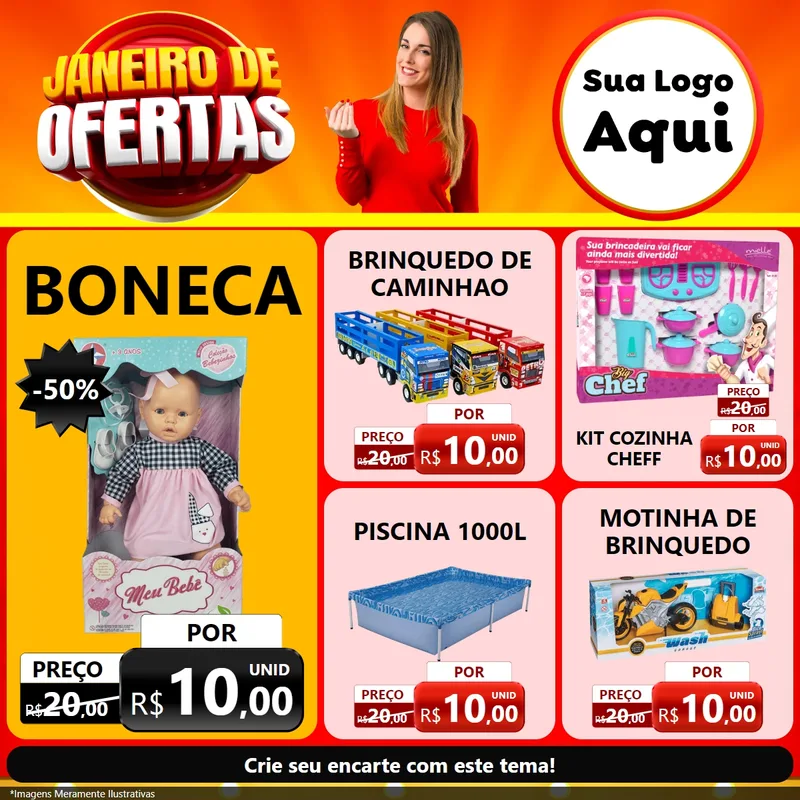 Modelo de Rede Social para Feed Facebook com o tema Janeiro de Ofertas para Brinquedos