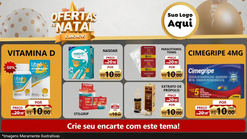 Modelo de TV para TV Horizontal com o tema Ofertas De Natal E Ano Novo para Farmácia