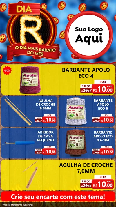 Modelo de TV para TV Vertical com o tema Dia R - O Dia Mais Barato Do Mês para Armarinho e Aviamentos