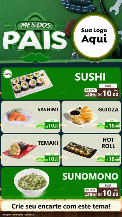 Modelo de TV para TV Vertical com o tema Mês dos Pais para Comida japonesa