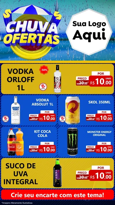 Modelo de TV para TV Vertical com o tema Chuva de Ofertas para Distribuidora de bebidas