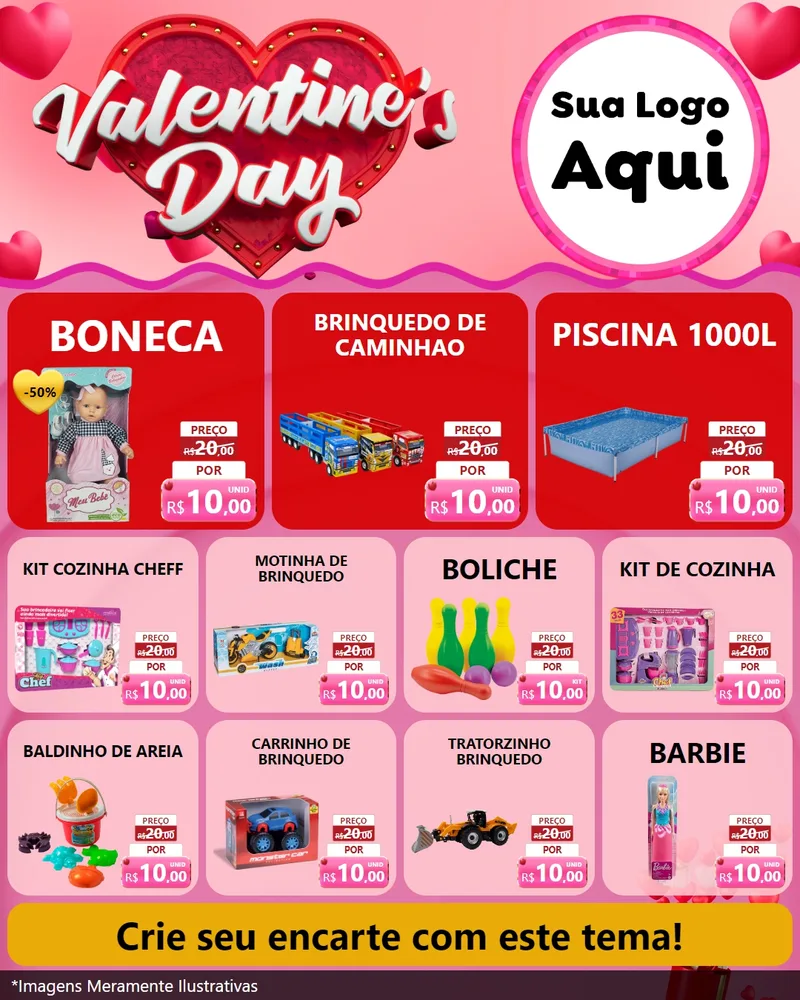 Modelo de Rede Social para Feed Instagram com o tema Valentine's Day para Brinquedos