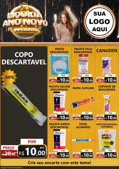 Modelo de Encarte para Encarte A4 Vertical com o tema Liquida Ano Novo Imperdível para Embalagens