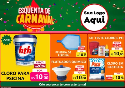Modelo de Encarte para Encarte A4 Horizontal com o tema Esquenta de Carnaval para Produtos para Piscina