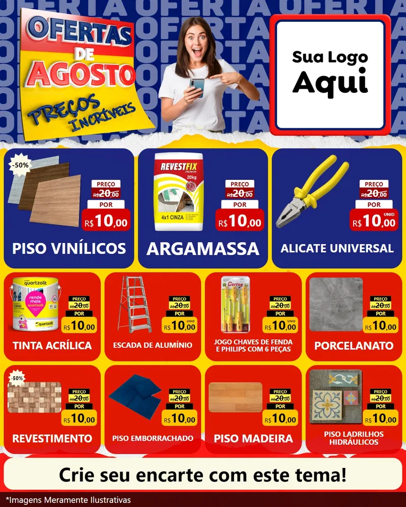 Modelo de Rede Social para Feed Instagram com o tema Ofertas de Agosto - Preços Incríveis para Material para Construção