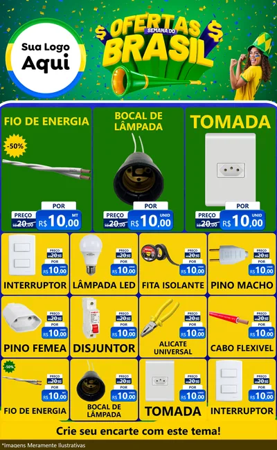 Modelo de Encarte para Encarte Grande com o tema Ofertas Semana do Brasil para Materiais Elétricos