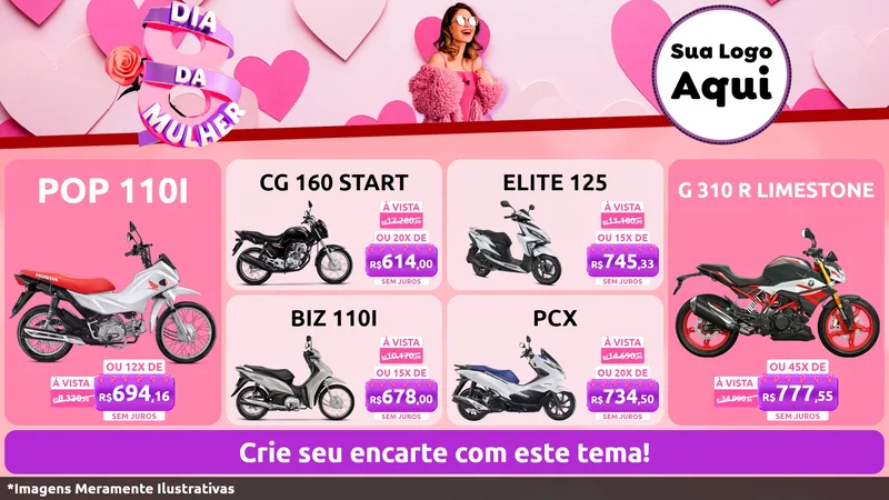 Modelo de TV para TV Horizontal com o tema Dia da Mulher para Concessionaria de Motos