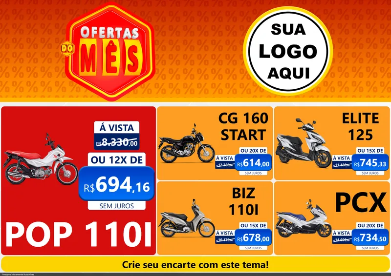 Modelo de Encarte para Encarte A4 Horizontal com o tema Ofertas do Mês para Concessionaria de Motos