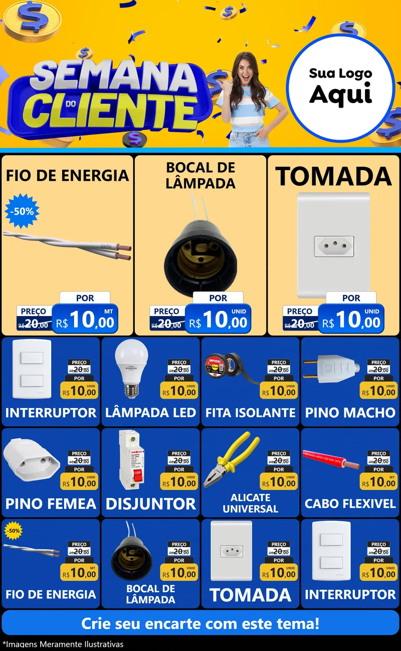 Modelo de Encarte para Encarte Grande com o tema Semana do Cliente para Materiais Elétricos