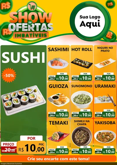 Modelo de Encarte para Encarte A4 Vertical com o tema Show de Ofertas Imbatíveis para Comida japonesa