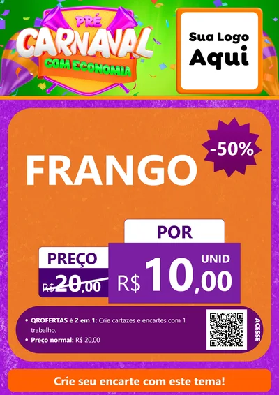 Modelo de Cartaz para Cartaz A4 Vertical com o tema Pré-Carnaval Com Economia para Assados
