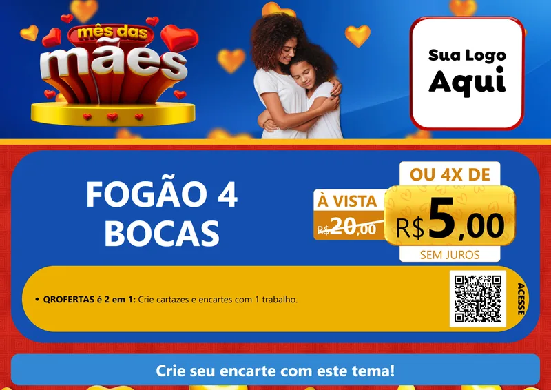 Modelo de Cartaz para Cartaz A4 Horizontal com o tema Mês das Mães para Móveis e Eletro