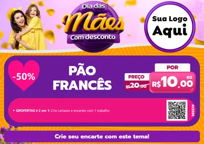 Modelo de Cartaz para Cartaz A4 Horizontal com o tema Dia das Mães com Desconto para Padaria