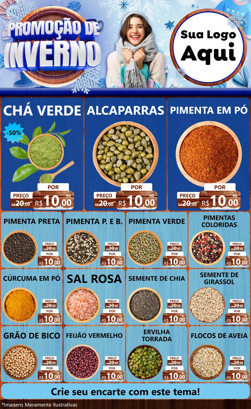 Modelo de Encarte para Encarte Grande com o tema Promoção de Inverno para Produtos Naturais