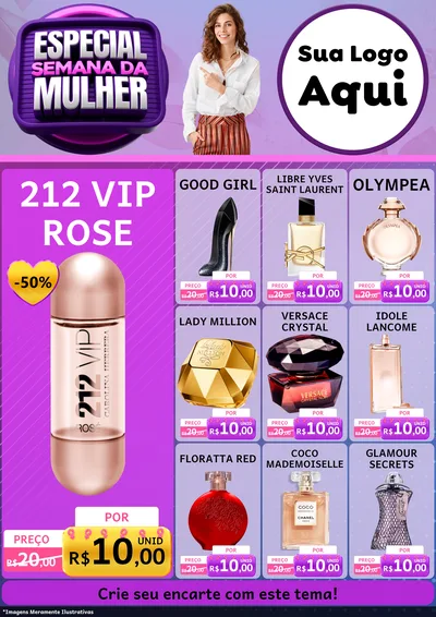 Modelo de Encarte para Encarte A4 Vertical com o tema Especial Semana da Mulher para Perfumes