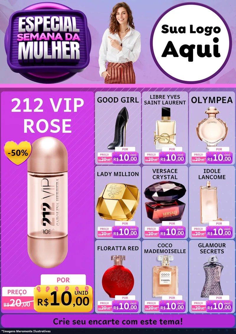 Modelo de Encarte para Encarte A4 Vertical com o tema Especial Semana da Mulher para Perfumes