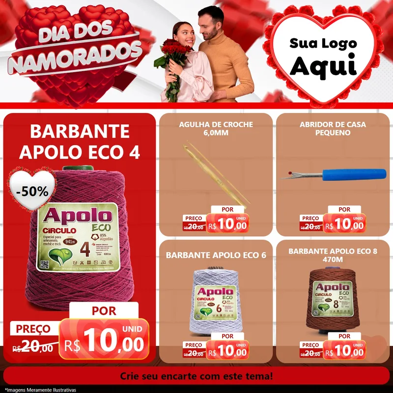 Modelo de Rede Social para Feed Facebook com o tema Dia dos Namorados para Armarinho e Aviamentos