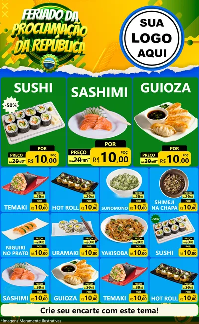 Modelo de Encarte para Encarte Grande com o tema Feriado da Proclamação da República para Comida japonesa