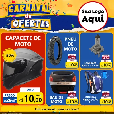 Modelo de Rede Social para Feed Facebook com o tema Carnaval de Ofertas para Moto peças