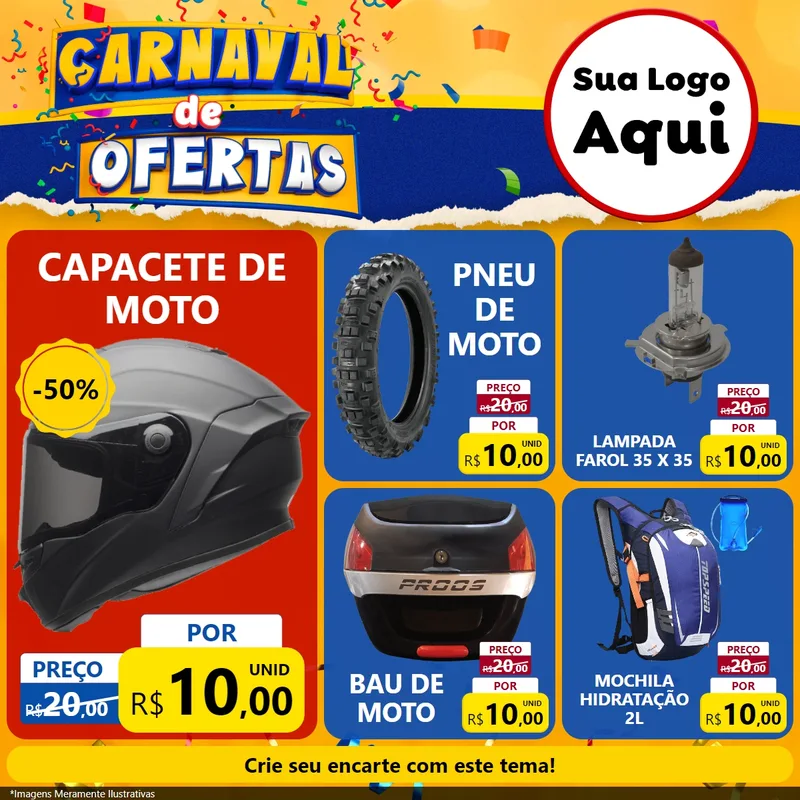 Modelo de Rede Social para Feed Facebook com o tema Carnaval de Ofertas para Moto peças