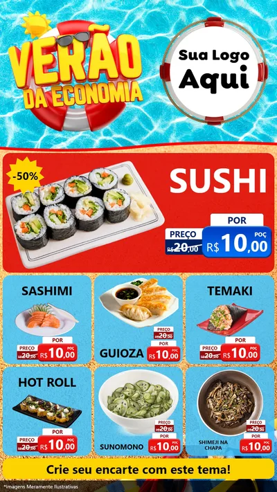 Modelo de Rede Social para Stories com o tema Verão da Economia para Comida japonesa