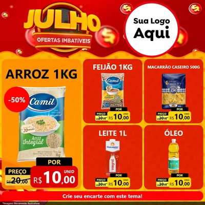 Modelo de Rede Social para Feed Facebook com o tema Julho Ofertas Imbatíveis para Supermercado
