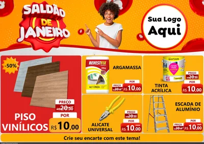 Modelo de Encarte para Encarte A4 Horizontal com o tema Saldão de Janeiro para Material para Construção