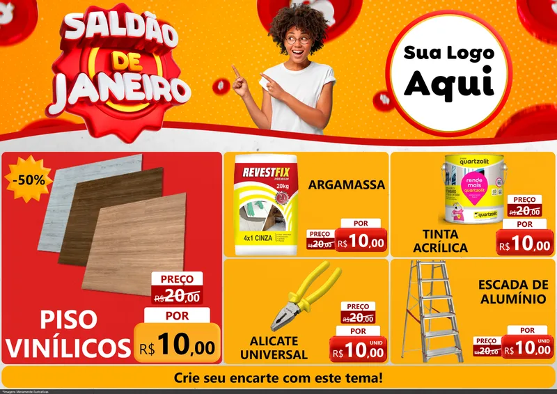 Modelo de Encarte para Encarte A4 Horizontal com o tema Saldão de Janeiro para Material para Construção