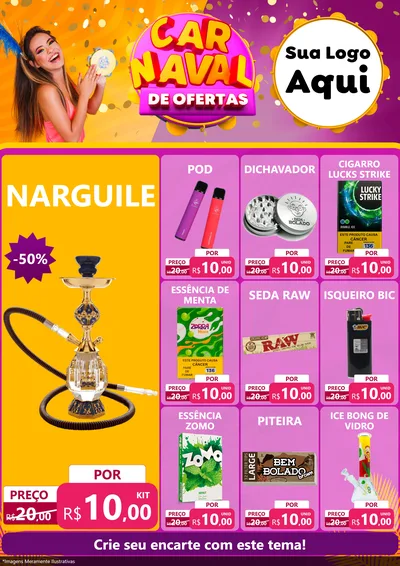 Modelo de Encarte para Encarte A4 Vertical com o tema Carnaval de Ofertas para Tabacaria