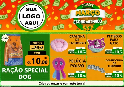 Modelo de Encarte para Encarte A4 Horizontal com o tema Comece Março Economizando para Pet Shop