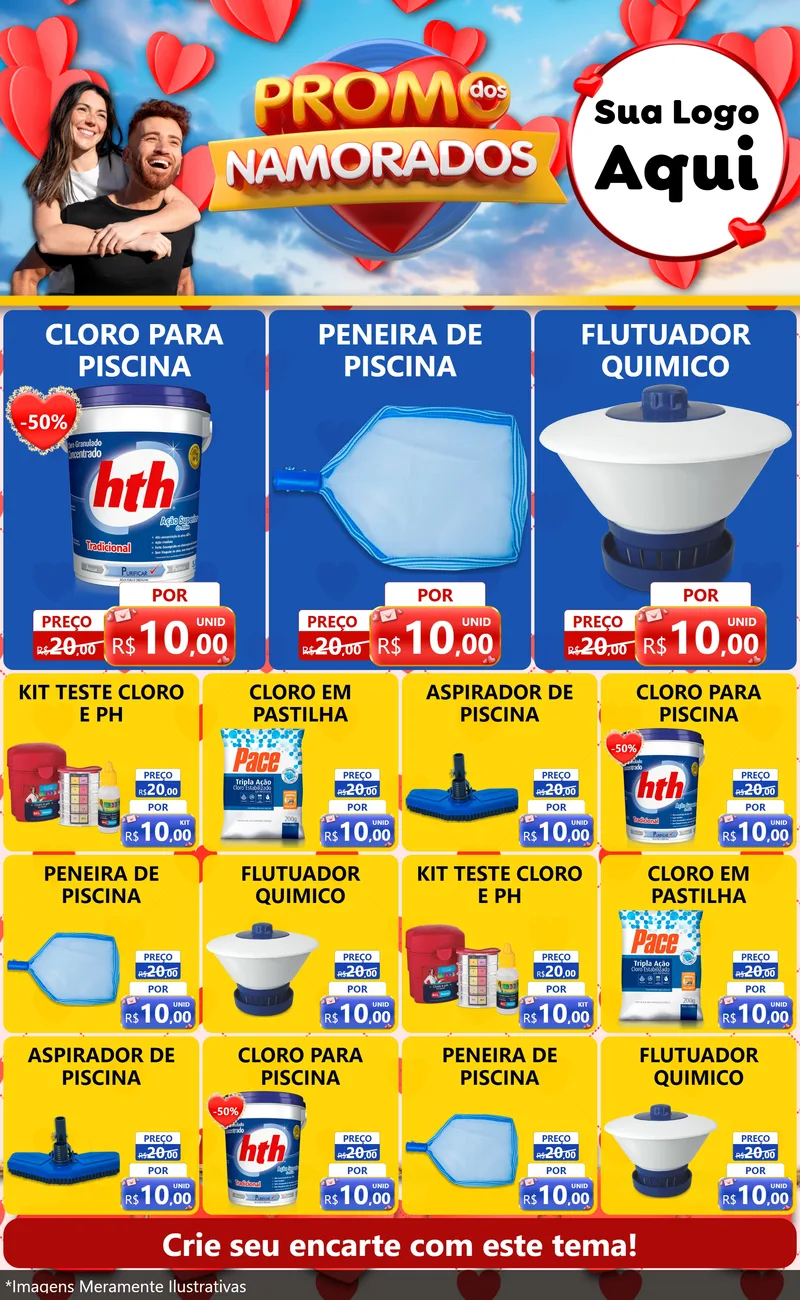 Modelo de Encarte para Encarte Grande com o tema Promo dos Namorados para Produtos para Piscina