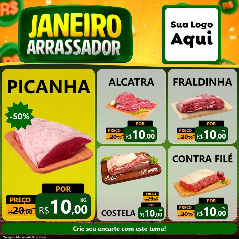 Modelo de Rede Social para Feed Facebook com o tema Janeiro Arrasador para Açougue