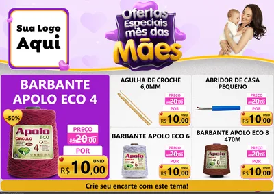 Modelo de Encarte para Encarte A4 Horizontal com o tema Ofertas Especiais - Mês das Mães para Armarinho e Aviamentos