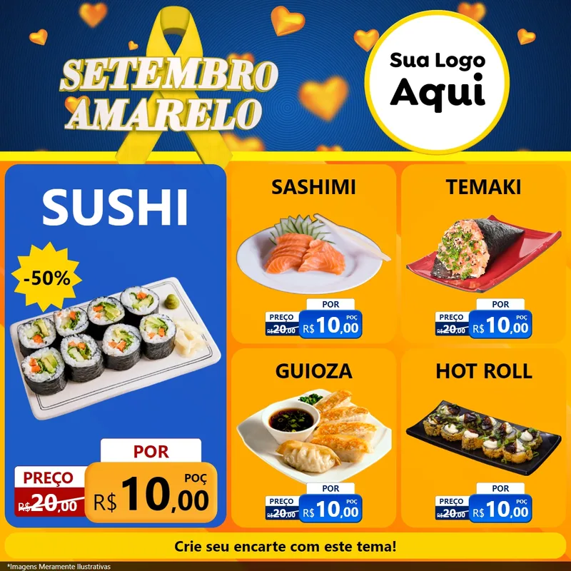 Modelo de Rede Social para Feed Facebook com o tema Setembro Amarelo para Comida japonesa