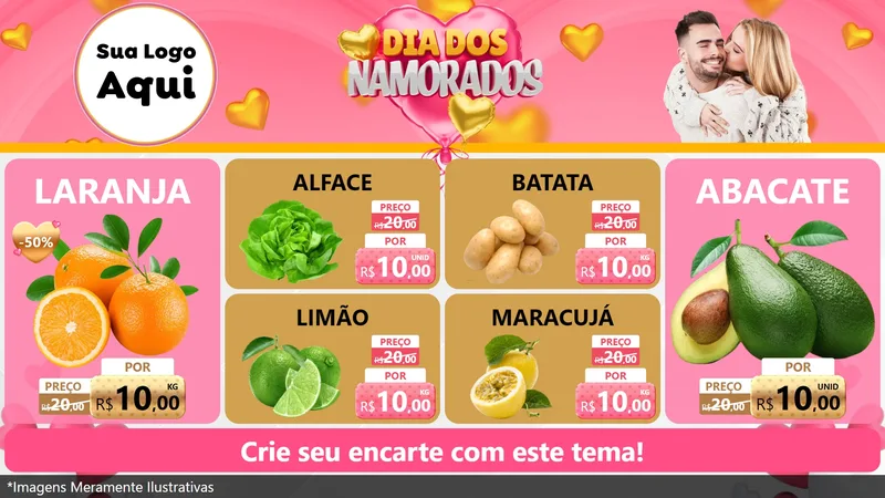 Modelo de TV para TV Horizontal com o tema Dia dos Namorados para Hortifrúti