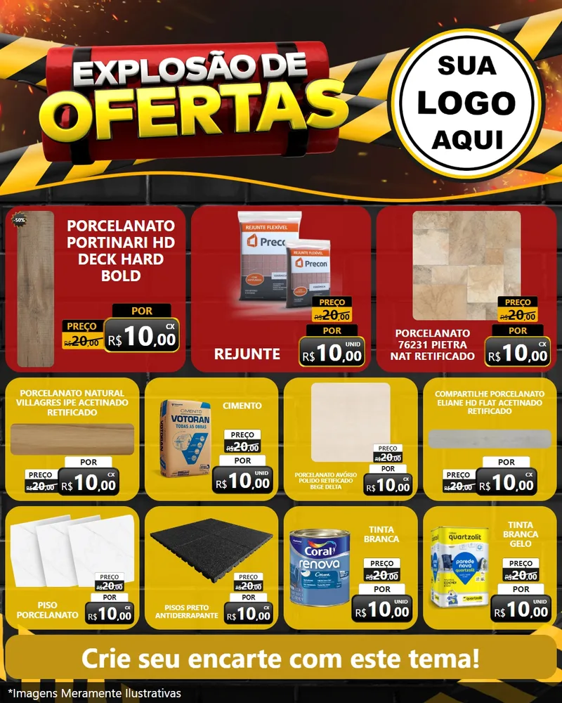 Modelo de Rede Social para Feed Instagram com o tema Explosão de Ofertas para Pisos e revestimentos