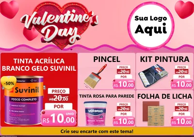 Modelo de Encarte para Encarte A4 Horizontal com o tema Valentine's Day para Tintas e Ferramentas