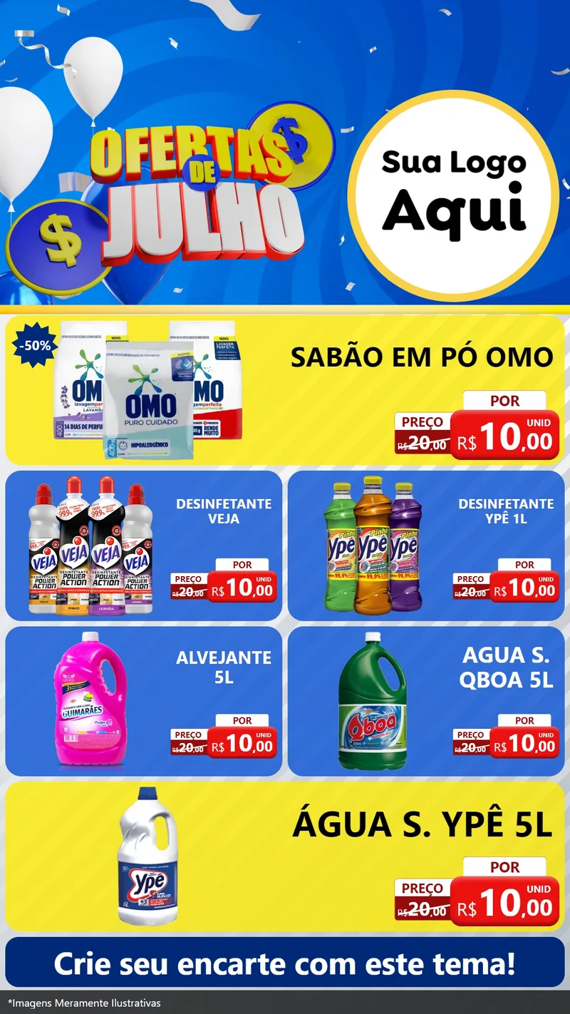 Modelo de TV para TV Vertical com o tema Ofertas de Julho para Produtos de Limpeza