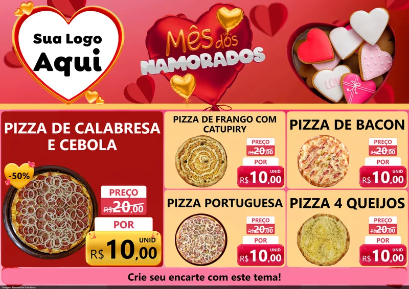 Modelo de Encarte para Encarte A4 Horizontal com o tema Mês dos Namorados para Pizzaria