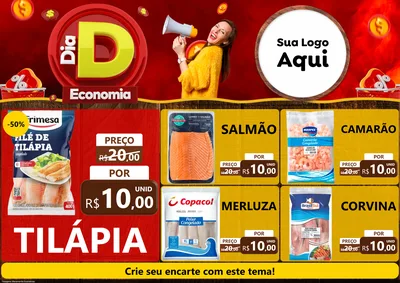 Modelo de Encarte para Encarte A4 Horizontal com o tema Dia D Economia para Peixaria
