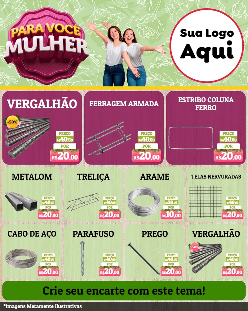 Modelo de Rede Social para Feed Instagram com o tema Para Você Mulher para Ferragens