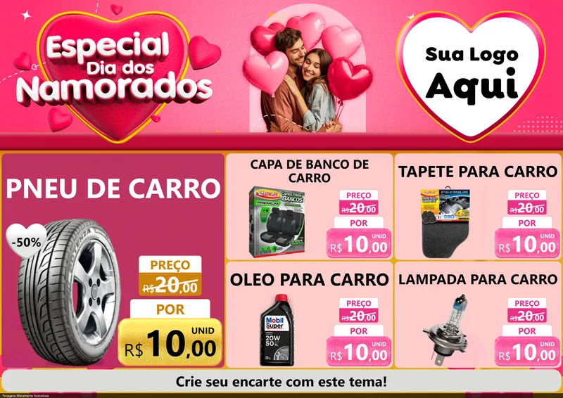 Modelo de Encarte para Encarte A4 Horizontal com o tema Especial Dia dos Namorados para Auto peças