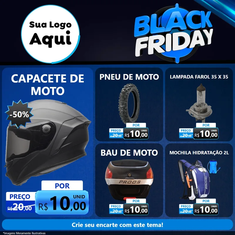 Modelo de Rede Social para Feed Facebook com o tema Black Friday para Moto peças