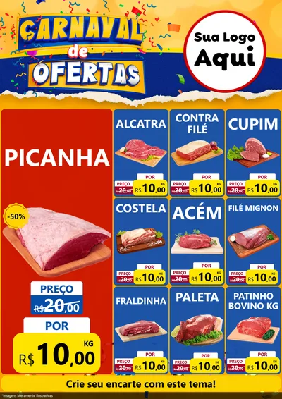 Modelo de Encarte para Encarte A4 Vertical com o tema Carnaval de Ofertas para Açougue
