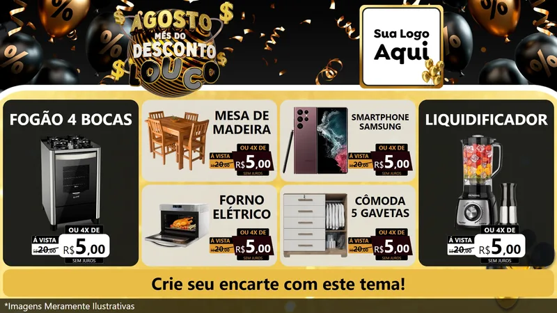 Modelo de TV para TV Horizontal com o tema Agosto Mês do Desconto Louco para Móveis e Eletro